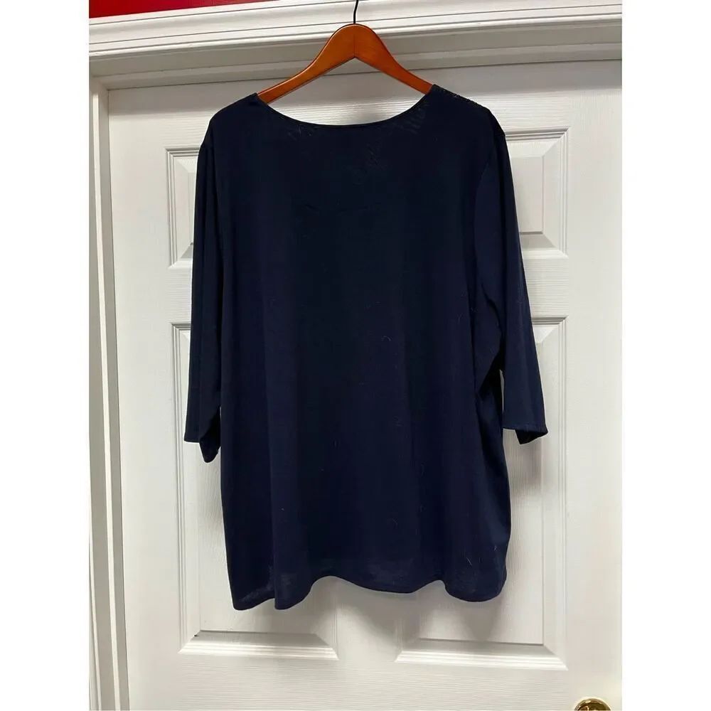 Catherine’s Navy 3/4 Sleeve Velvet & Sequin Sweater sz 3X EUC - Picture 5 of 6